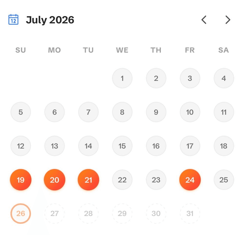 Streak calendar showing consistent learning progress